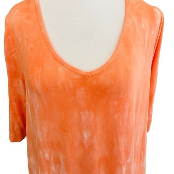 Torrid Orange/white tie dye Super Soft Knits v neck tunic top size 2, 18-20, 2X - Picture 2 of 7